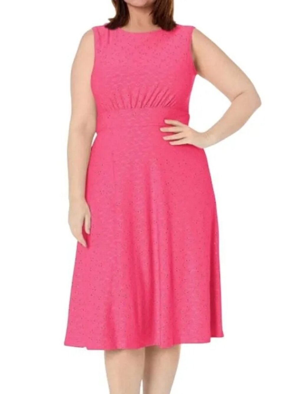 NWOT London Times Pink Eyelet Inset Waist Midi Dress Plus Size 16W NWOT